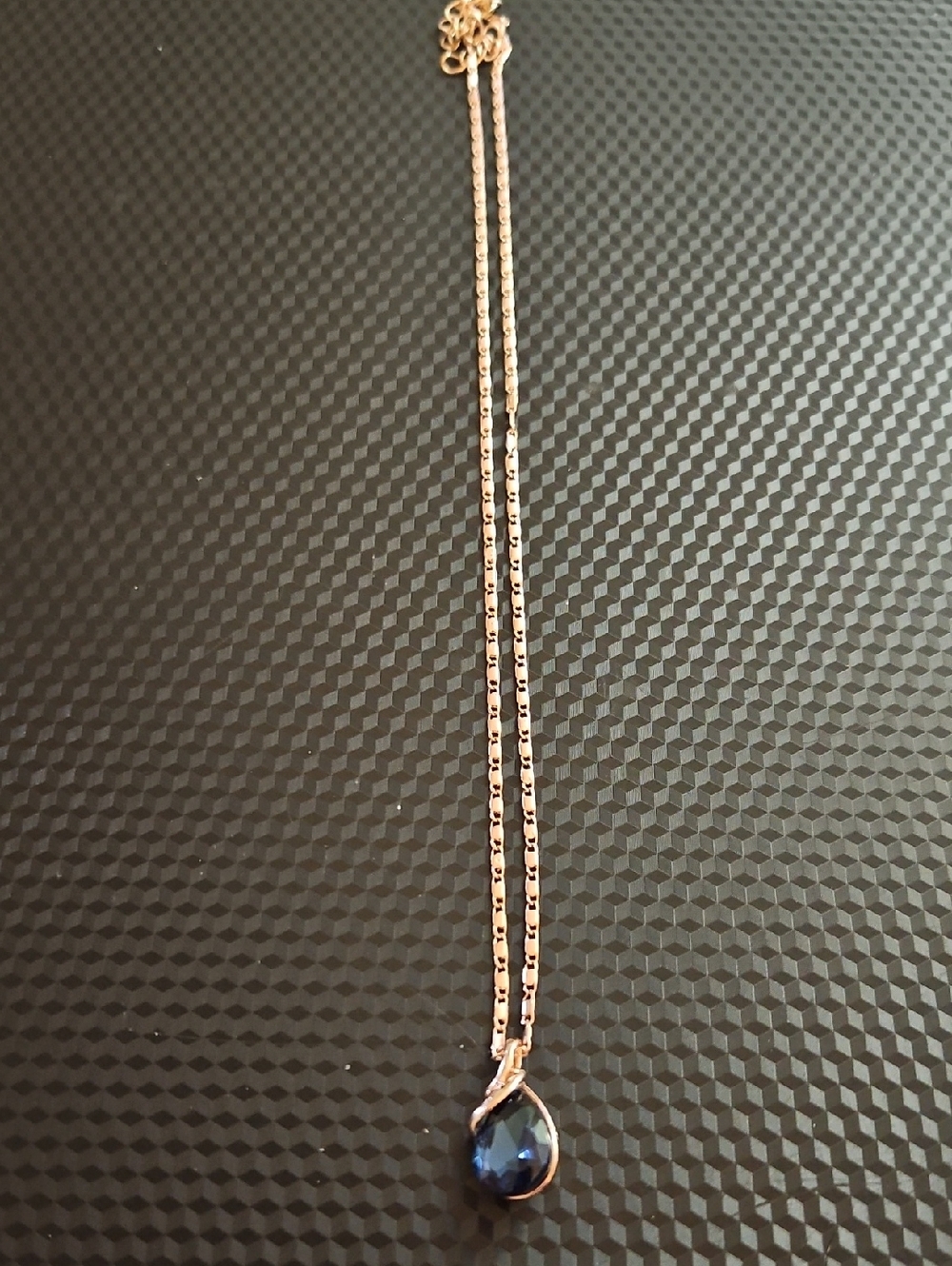 Gold Chain Necklace with Blue Teardrop Pendant - Women Jewelry